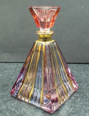 Murano  Pyramid Glass Perfume Bottle Hand Painted 24K Gold & Pink/Blue/Yellow • £16