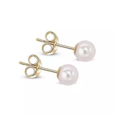 9CT Yellow Gold Akoya Pearl Stud Earrings 5mm • £55