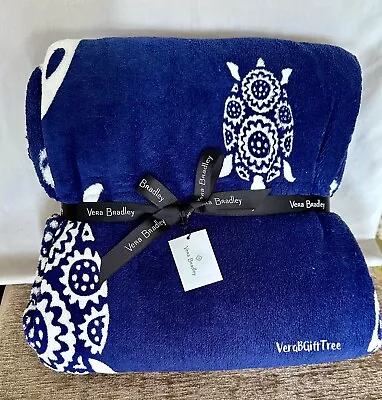 Vera Bradley Cozy PLUSH Throw Blanket SEA TURTLES NAVY BLUE White RARE! New NWT • £99.85