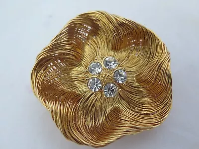Monet Gold Tone Spun Weaved Wire Flower W/Rhinestones Brooch Pin - J • $10