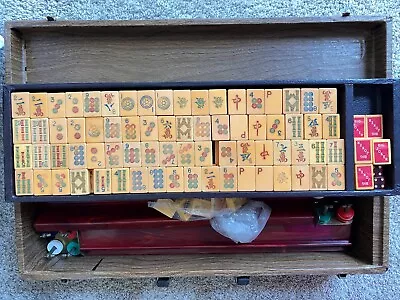 Vintage MAH JONGG MAH JONG Set - 152 Butterscotch + Extra Tiles 5 Racks Dice • $200