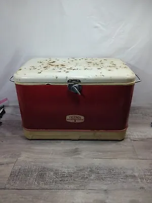 Vintage Thermos Metal Cooler Ice Chest Red 22L  X 13W  X 12.5 D. USA • $50