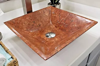 Modern Natural Stone Bathroom Vessel Sink Square Red Travertine Marble • $249