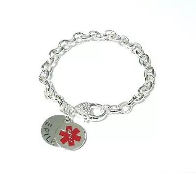 Medical Alert Bracelet SOS 9  Strong Chain Stamped Steel Disc & Medical Charm XL • £6.75