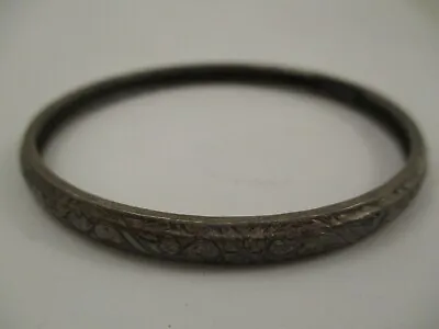 Vintage Antique 2.75  Silver Plate Bangle Bracelet Ornate Floral Engraved Etched • $16.50