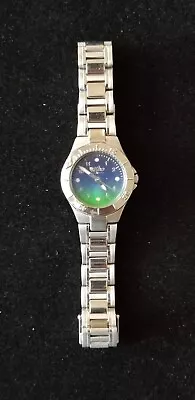 Mossimo Silver Tone Watch Blue/Green Dial Link Band 6.5  Max Size New Battery • $11.99