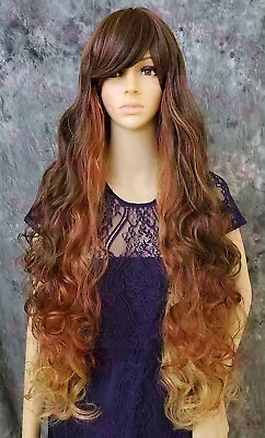 Brown/Auburn/Blonde Ombre Extra Long Layered Loose Wavy Curls Heat Safe Wig STBM • $64.85