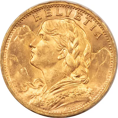 1947b 20 Francs Gold Switzerland Km-35.1 .1867 Agw - Uncirculated! • $460