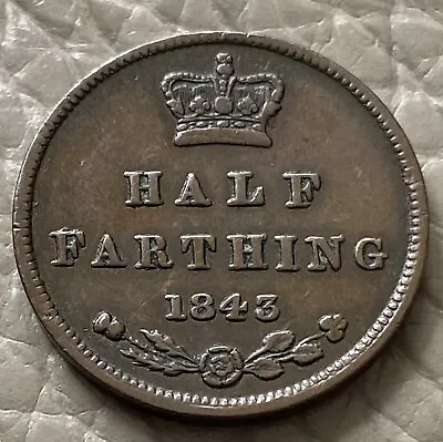 1843 Queen Victoria Half Farthing Coin (vf Condition) - Ref F4 • £4.99