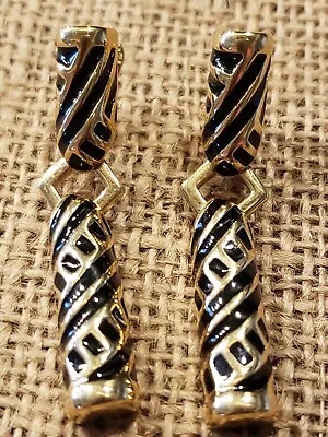 Vintage Monet Signed Earrings They Measure 2.05  Goldtone And Black  • $4