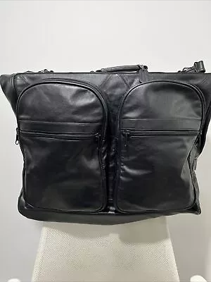 HUGE 24 X 18 Black All Leather  Garment Suitcase Bag Leathersmith Inc Top Grain • $119