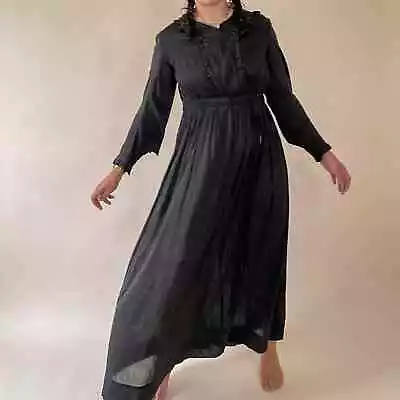 Vintage 1890s Victorian Black Mourning Day Dress Antique Cotton Funeral  • $650