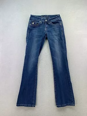 Miss Chic Womens Jr Size 3 Medium Wash Low Rise Embellished Bootcut Jeans *Flaw • $12.95