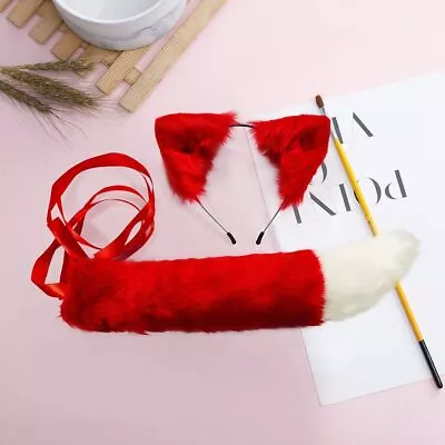 Faux Fur Fox Wolf Ears Headband Furry Long Tail Anime Halloween Cosplay Costume • $29.27