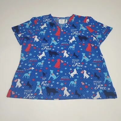 Dog Is Good USA Freedom Dry Fit Scrub Top Womens 2XL Blue Red White Cherokee • $19.95