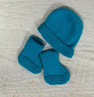 Baby Boy's Girls Warm Winter Beanie Hat And Booties Hand Knitted  • $9.90
