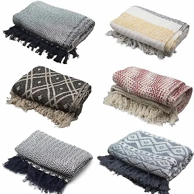 Luxury 100% Cotton Throw - 140 X 200cm - Large Double Bed Blanket Soft Warm • £23.75