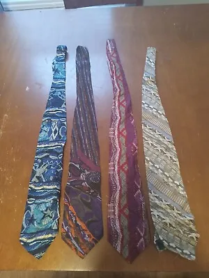 Coogi Men's Neck Tie 100% Silk Colorful Vibrant Abstract Pattern Lot Of 4 (2) • $44.99