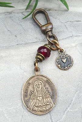 Seven Sorrows Crucifixion One Hail Mary Vintage Bronze Key Chain Pocket Chaplet • $36