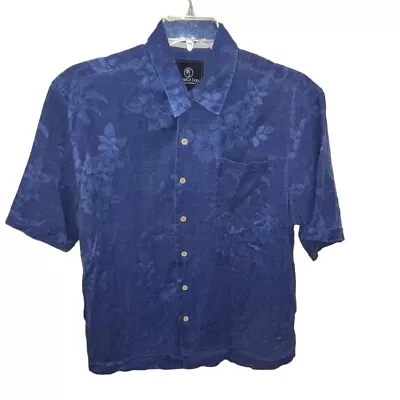 Jamaica Jaxx 100% Silk Blue Short Sleeve Button Up Shirt Size Medium • $26