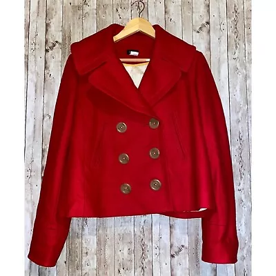 J. Crew Wool Jacket Blazer Red Double-Breasted Lined Red Winter Pea Coat Size 14 • $49.95