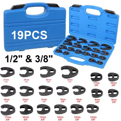 19x Metric Crowfoot Wrench Set 8-32mm 3/8  1/2  Sq Drive Large Crow Foot Spanner • £36