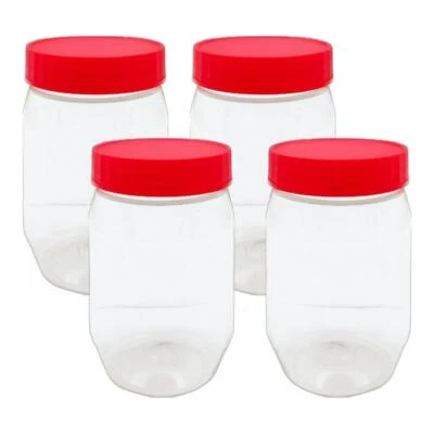 £3.49 • Buy 4X PLASTIC STORAGE JARS SCREW TOP LIDS PET JAR SPICES FOOD CONTAINERS POTS 300ml
