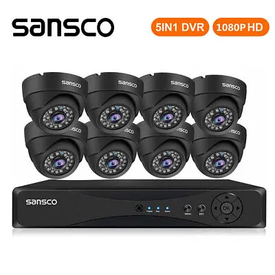 SANSCO HD 1080P Home Security CCTV System 4CH 8CH DVR 2MP Camera Outdoor Motion • £199.99