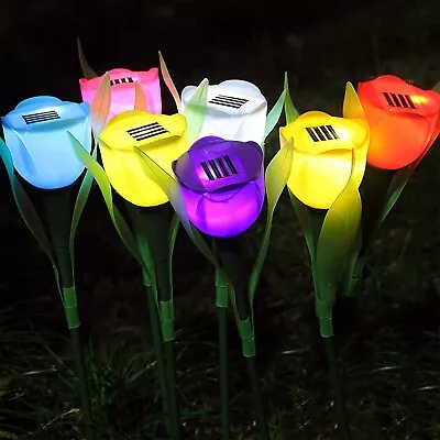 6x Solar Powered Tulip Flower LED Lights Outdoor Garden Yard Path Way Stake Lamp • $23.87