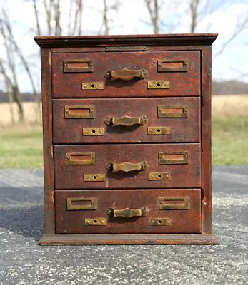 Antique Oak Card Catalog 4 Drawer Library Apothecary Cabinet Wood Brass File Box • £1140.19