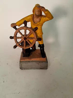 Mid Century Cast Iron Doorstop Gloucester Fisherman At The Wheel • $49