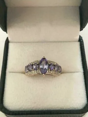 3Ct Marquise Cut Lab Created Tanzanite & Diamond Vintage Ring Sterling Silver • $77.06