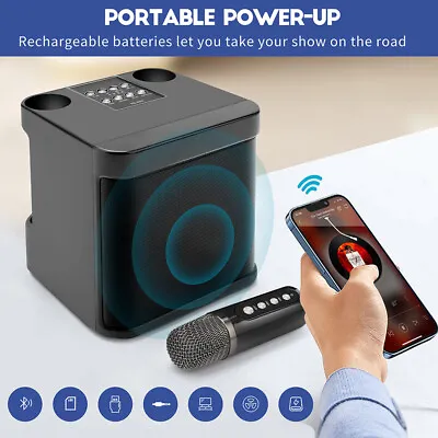 Portable Karaoke Machine With 2 Wireless Microphone Mini Bluetooth Speaker Gifts • £31.89