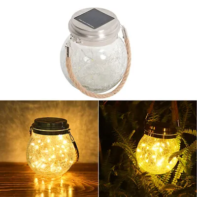 Solar Power LED Lights Crackle Glass Ball Globe Jar Lantern Hanging Bauble Decor • £9.95