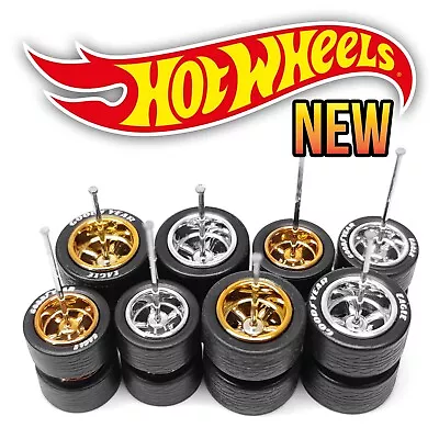 1/64 Scale 5 SPOKE MUSCLE V4 Real Rider Wheels Rims Tires Set For Hot Wheel • $4.99