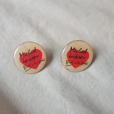 VTG Michael Jackson Best In The World Lapel Pin Red Heart Black Letters Lot Of 2 • $19.99
