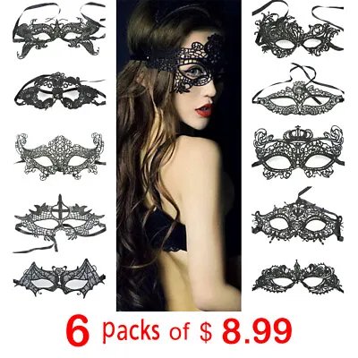 Cytherea 6 Packs Sexy Black Lace Eye Face Mask Masquerade Party Halloween Prom  • $8.99