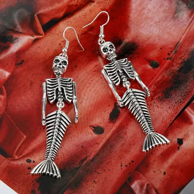 Mermaid Skeleton Dangle Earrings Retro Punk Party Club Halloween Jewelry Gifts • $3.41