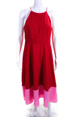 Aidan AIDAN MATTOX Womens Red Pleated Colorblock Midi Dress Size 14 13099660 • $46.01