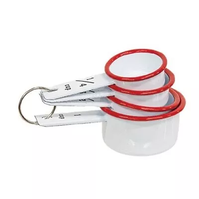 NEW Farmhouse MEASURING CUPS Enamelware White Red Baking Cooking Kitchen Tools • $15.98