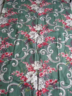 3yd Vintage Cotton Barkcloth Era Curtain Fabric 1940s Romantic Floral Boquet • $29.99