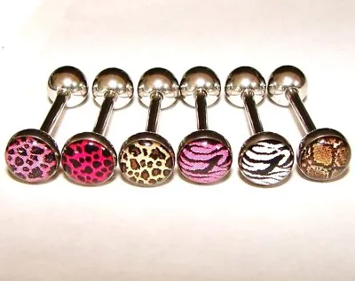 ANIMAL PRINT LOGO TONGUE BAR 16MM 1.6MM 14G YOU CHOOSE Piercing • £2.69