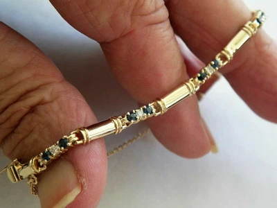 $142.30 • Buy 4Ct Round Cut Lab Created Blue Sapphire Tennis Bracelet 14K Yellow Gold Plated