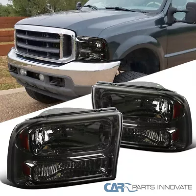 $90.95 • Buy Fits Ford 99-04 F250 F350 Super Duty 00-04 Excursion Smoke Headlights Head Lamps