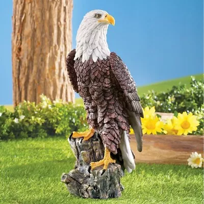 American Bald Eagle Perched On Stump Statue Figurine Yard Lawn Ornament Decor • $49.98