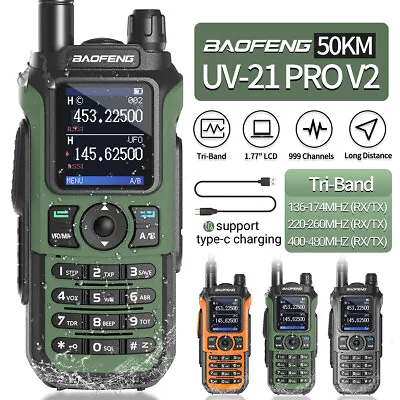 Baofeng UV-21 ProV2 Tri Band Wireless Copy Frequency Walkie Talkie Two Way Radio • $39.99