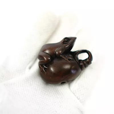 Wooden NETSUKE Frog Japanese Vintage 3.5cm(H) X 4.5cm(W) From Japan • £65.63