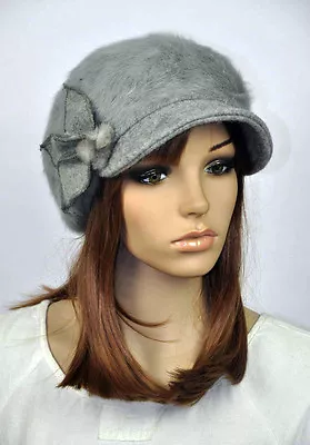 M82 Cute Floral Rabbit Fur Brim Hat Women's Winter Beanie Newsboy Cap 8-Colors • $16.14