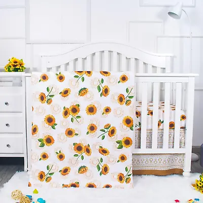 Sunflower Baby Girl Crib Bedding Set For Girls 3-Piece Nursery Crib Set Includi • $114.34