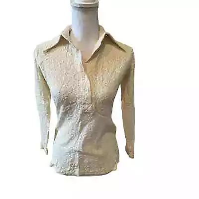 Vintage 70s Herman Geist Lace Disco Shirt Cream M • $25